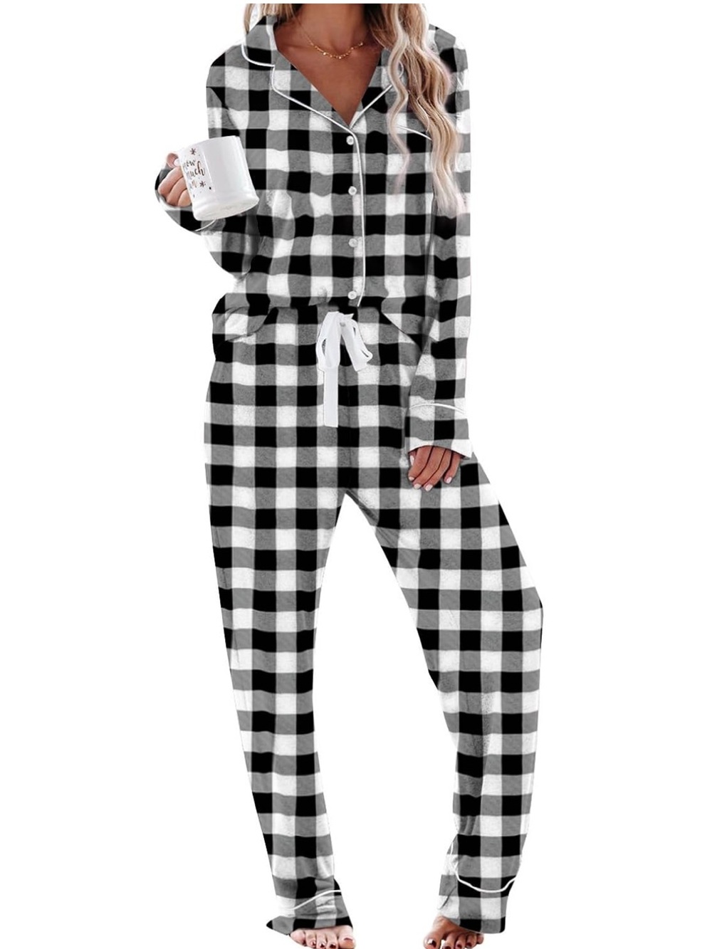 Aamikast Women's Pajama Sets Long Sleeve Button Down Sleepwear Nightwear Soft Pj